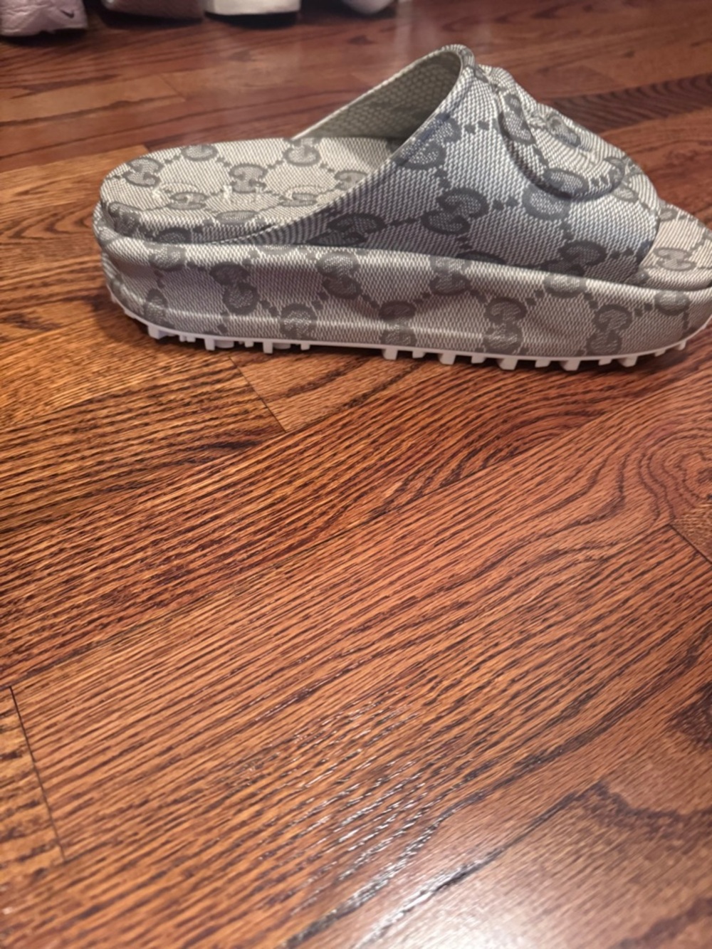 Gucci Grey Monogram Platform Slide Sandals